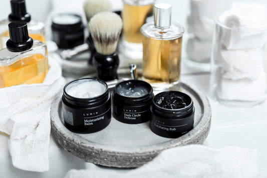 a table topped with different types of shave products