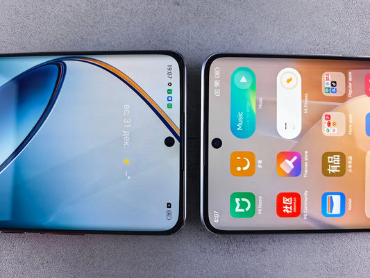 Two samsung phones side by side on a table