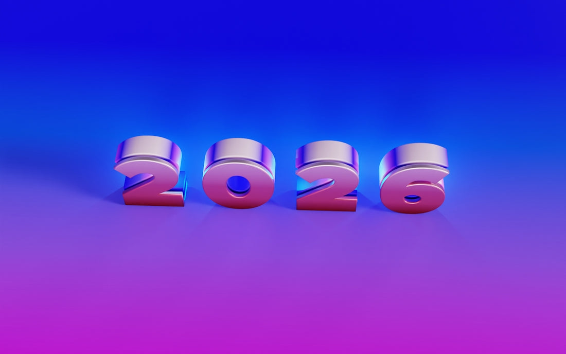The year 2026 in metallic 3D numbers.
